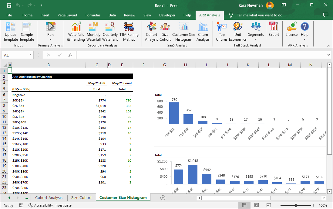 Excel, SaaS, Customer Size Histogram