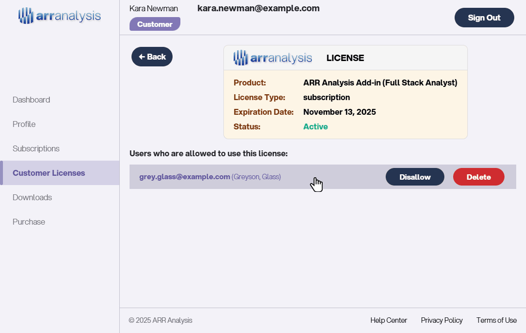 Manage License Registered User