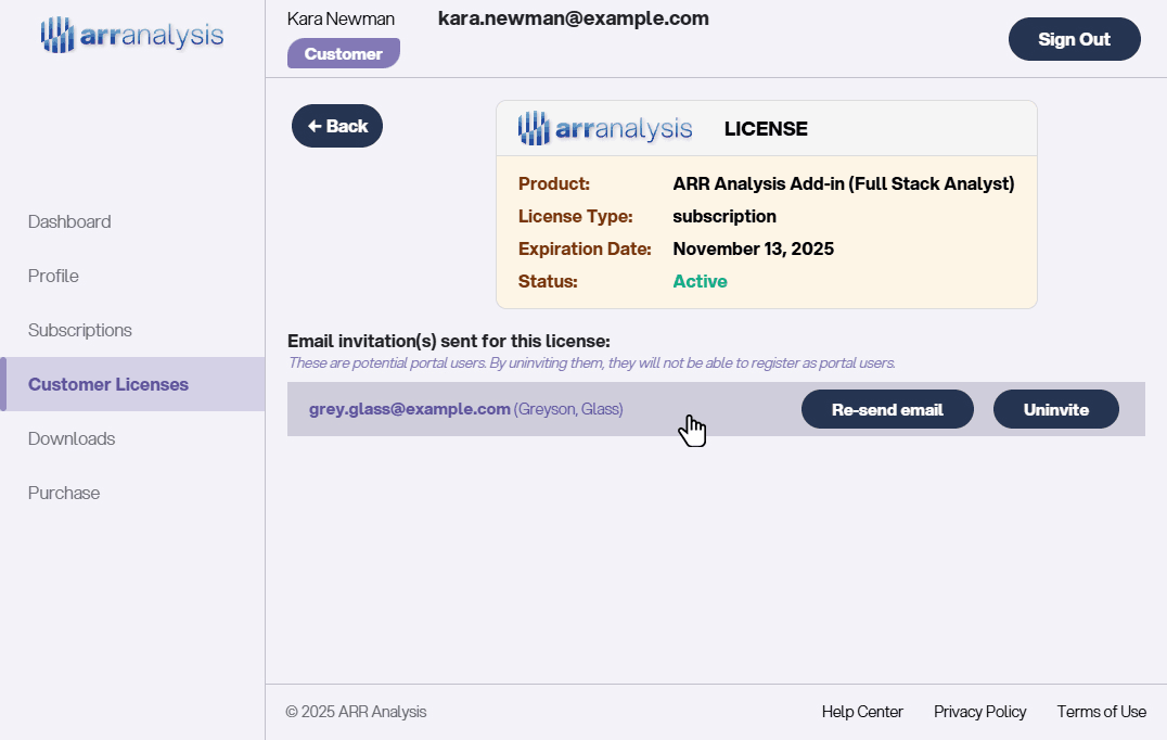 Manage License Invitation