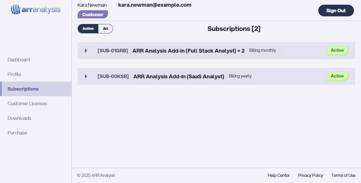 Subscriptions Screen